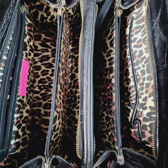 Vintage Betsy Johnson Chains Studs Croc Print Leather Multi-Sectional Punk Bag - Picture 11 of 16